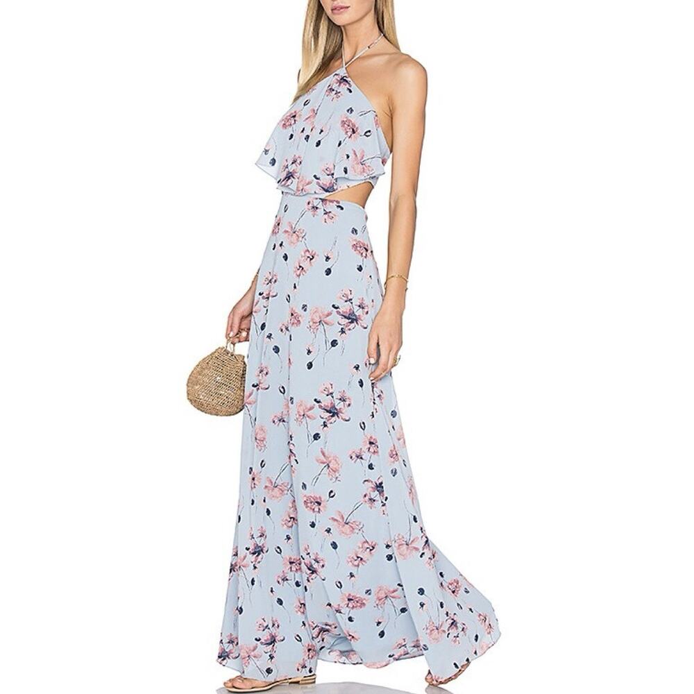House of Harlow x Revolve Size XS Zoe Blue Floral Halter Maxi Dress $218